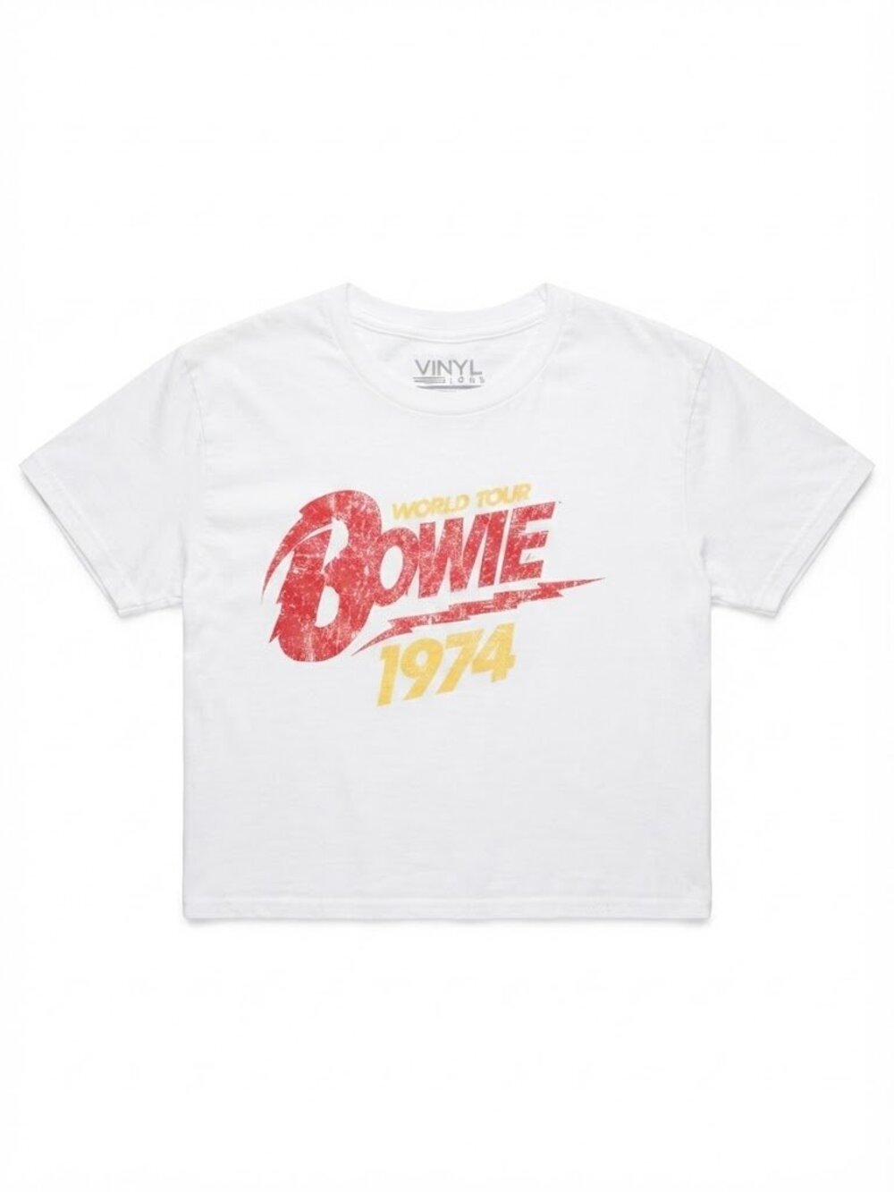 David Bowie 1974 World Tour Graphic Tee Vintage Style Crop Top White Large